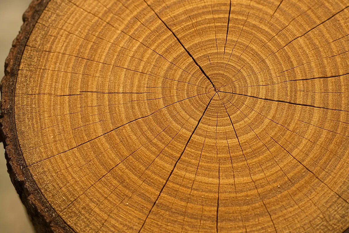 Nahaufnahme von Holzmaserung mit Jahresringen